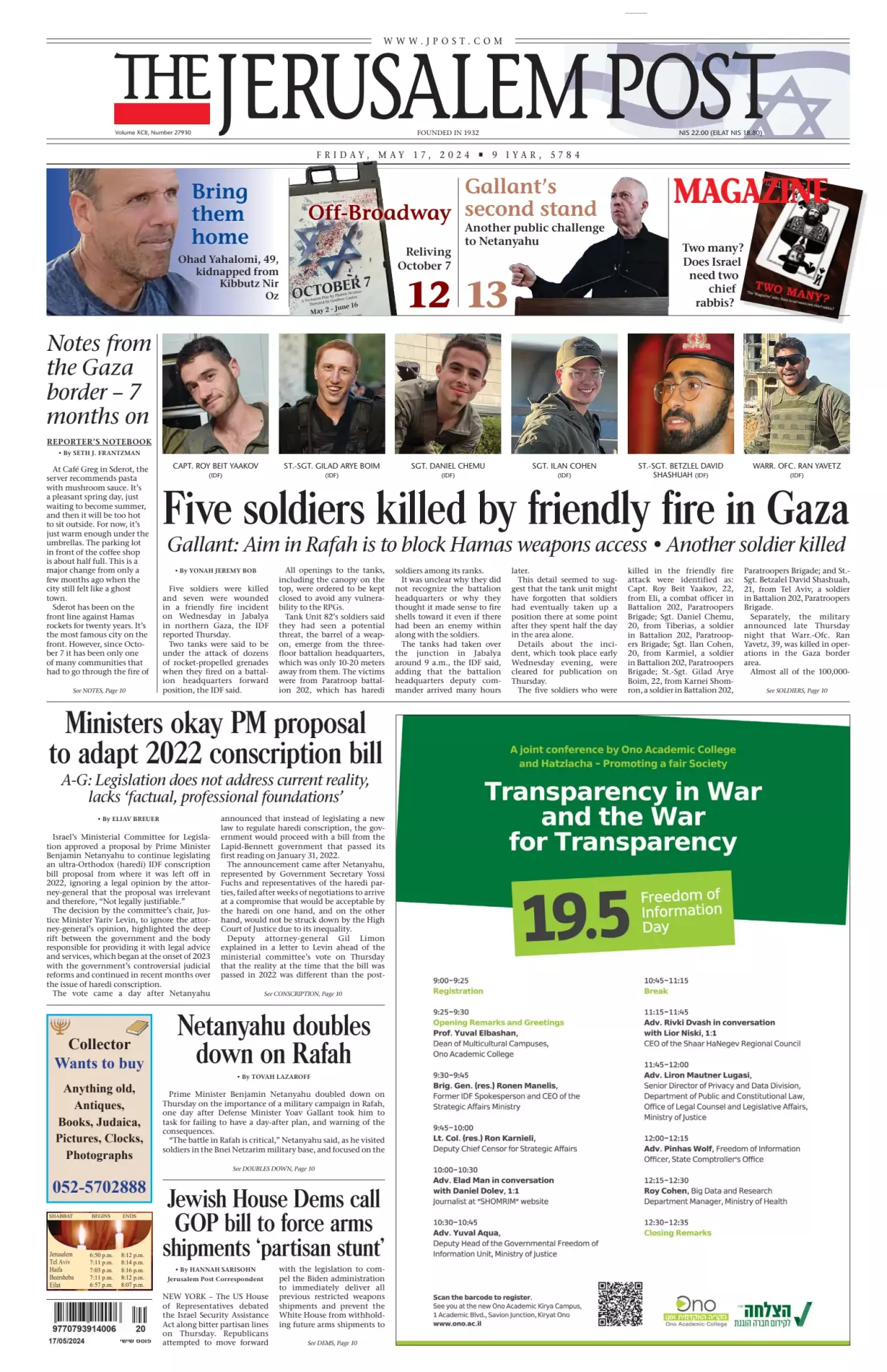 Prima-pagina-the jerusalem post-edizione-di-oggi-17-05-2024